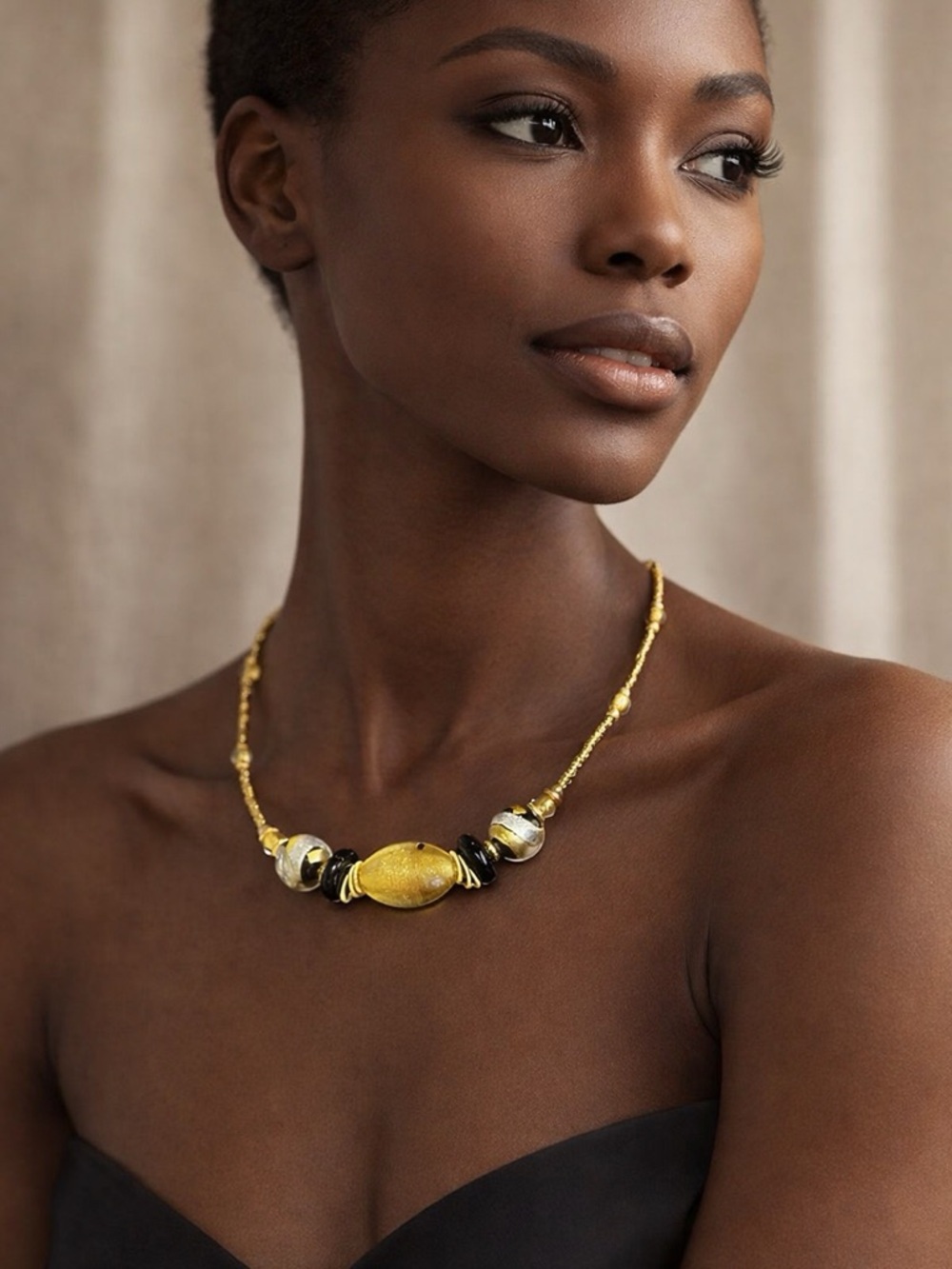 ✨ Authentic Murano Glass “Golden Glow – Summer Night” Necklace ✨